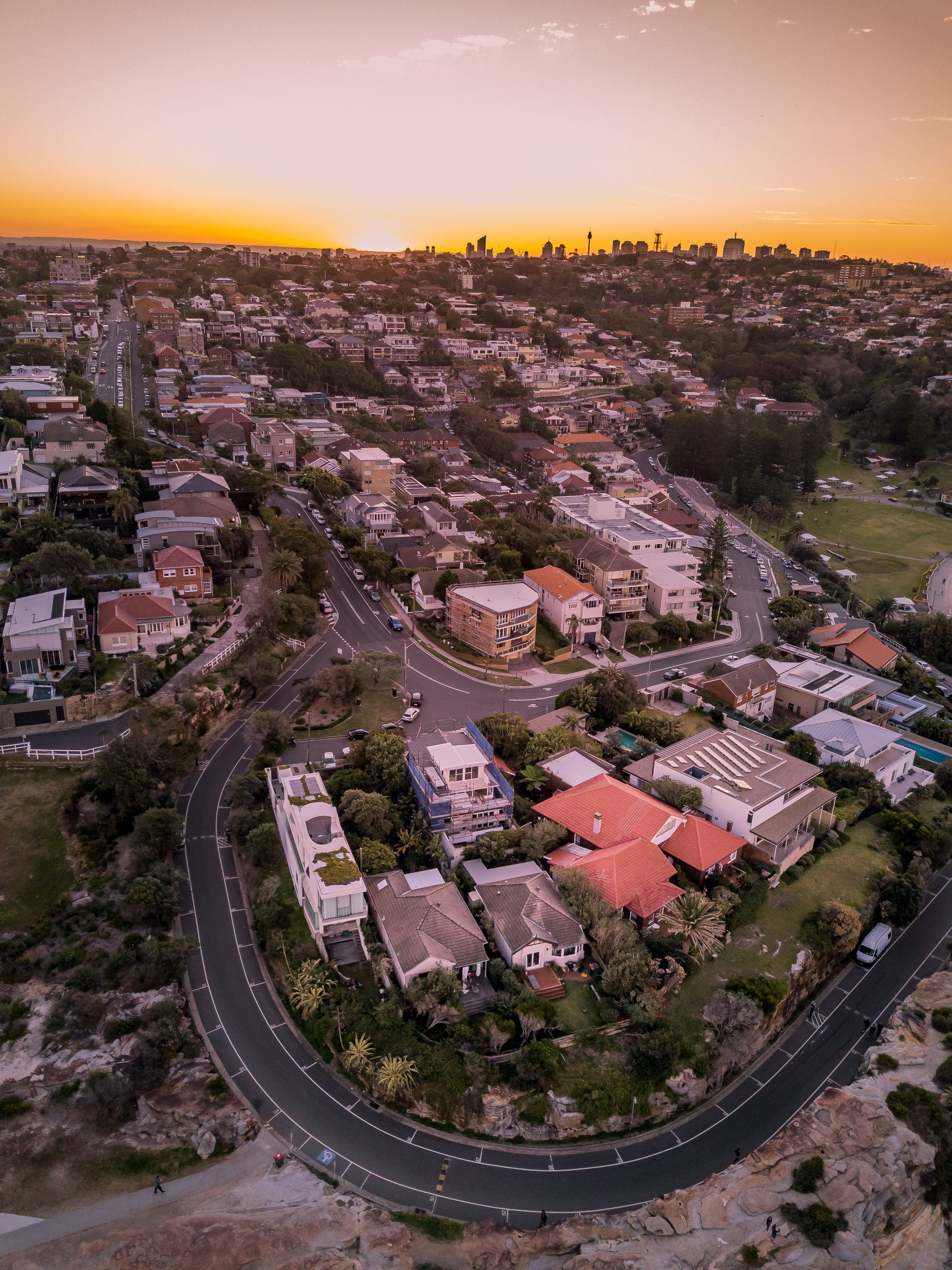 Aerial view of Manly beach and its apartment buildings